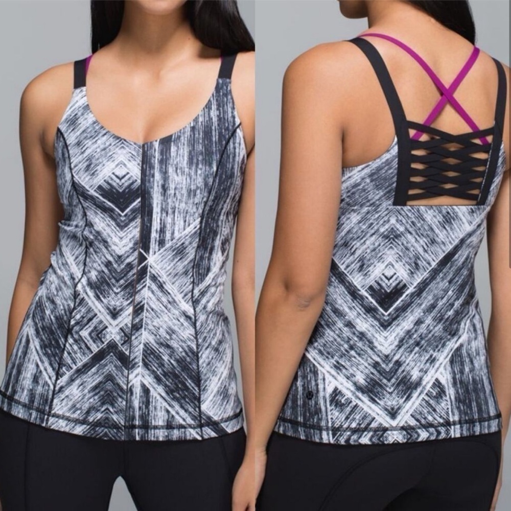 Lululemon Athletica Hot To Street Strappy V Neck Tank Top Black White 6 pullover
